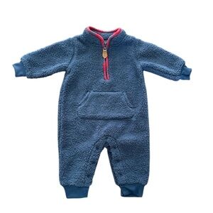 Carter's Fleece Sherpa Jumpsuit One Piece Half-Zip Blue Footless Size 3 Months